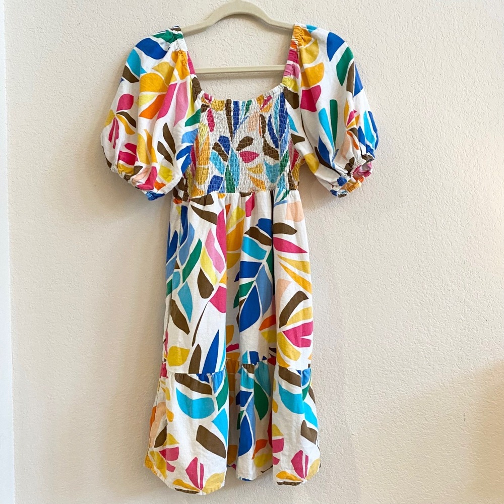 Tabitha Brown for Target Smocked Puff Sleeve Midi Dress Abstract Print Size S - Picture 4 of 11